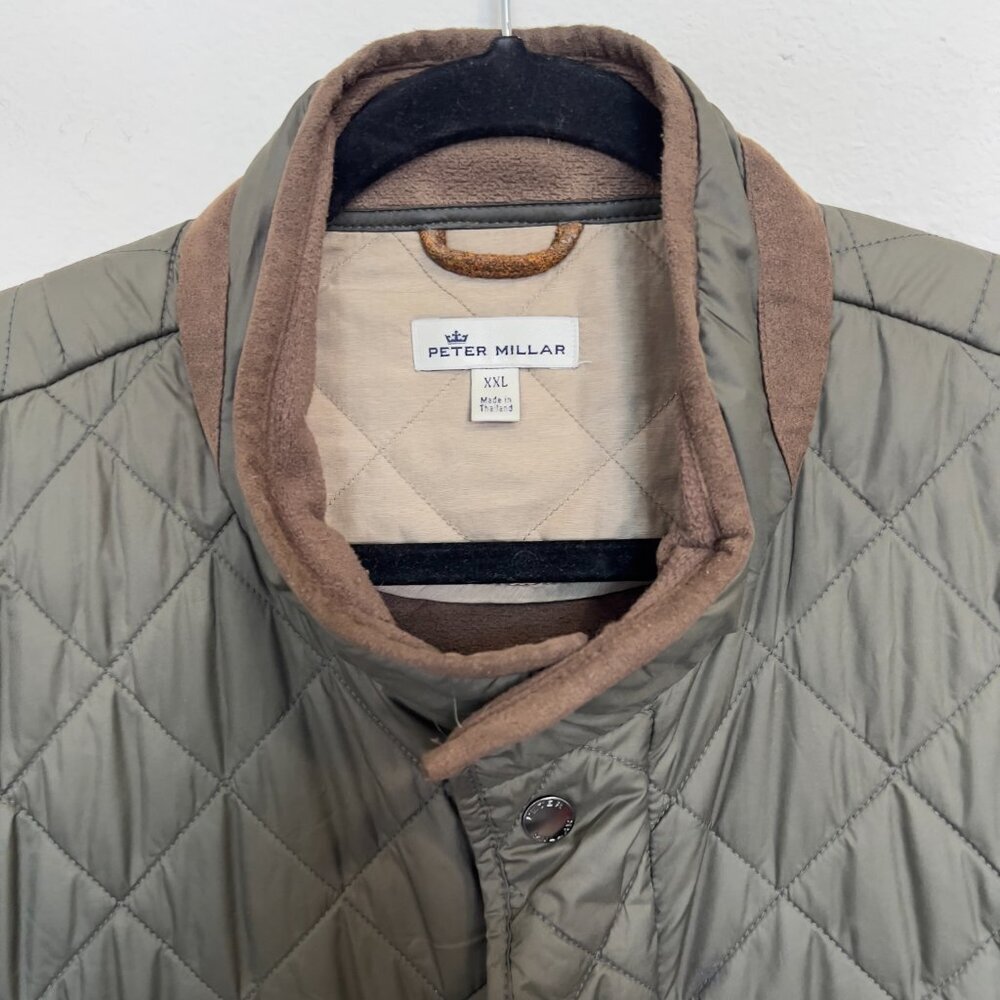 EUC Peter Millar Olive Green Quilted Jacket with Brown Trim-XXL - Picture 4 of 7